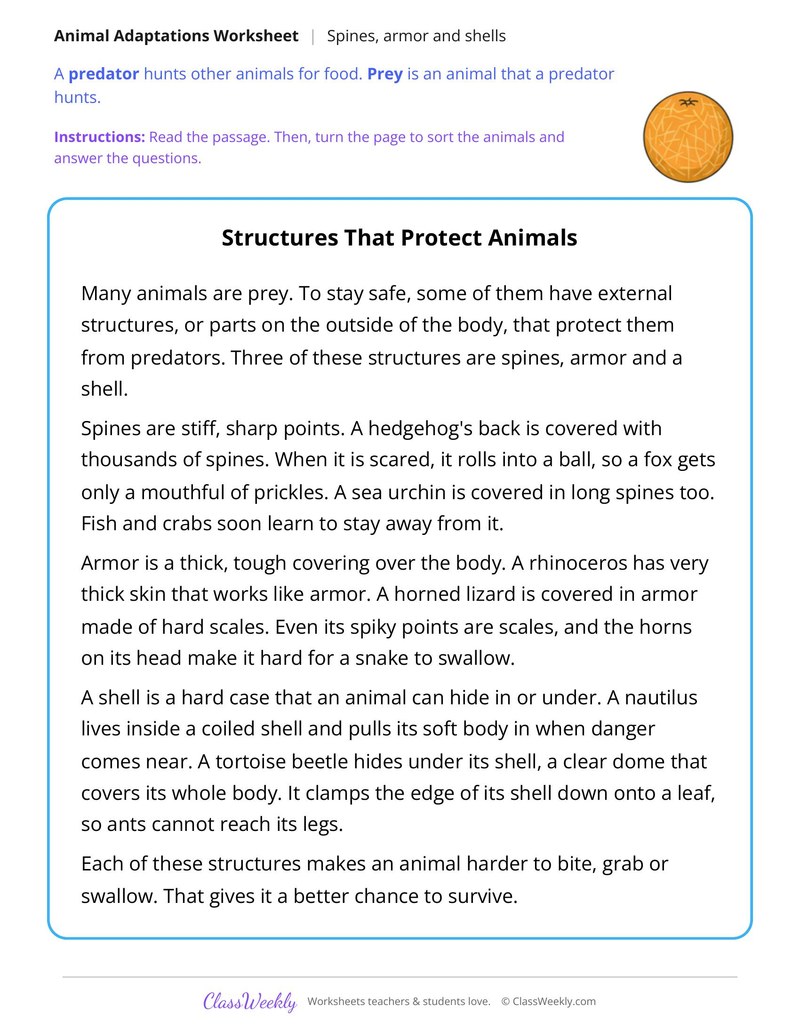 Structures That Protect Animals, Read and Sort - Page 1