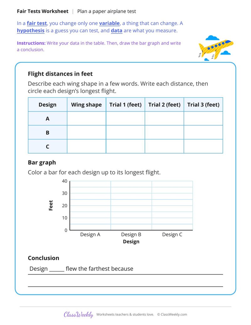 Plan a Fair Test: Paper Airplanes