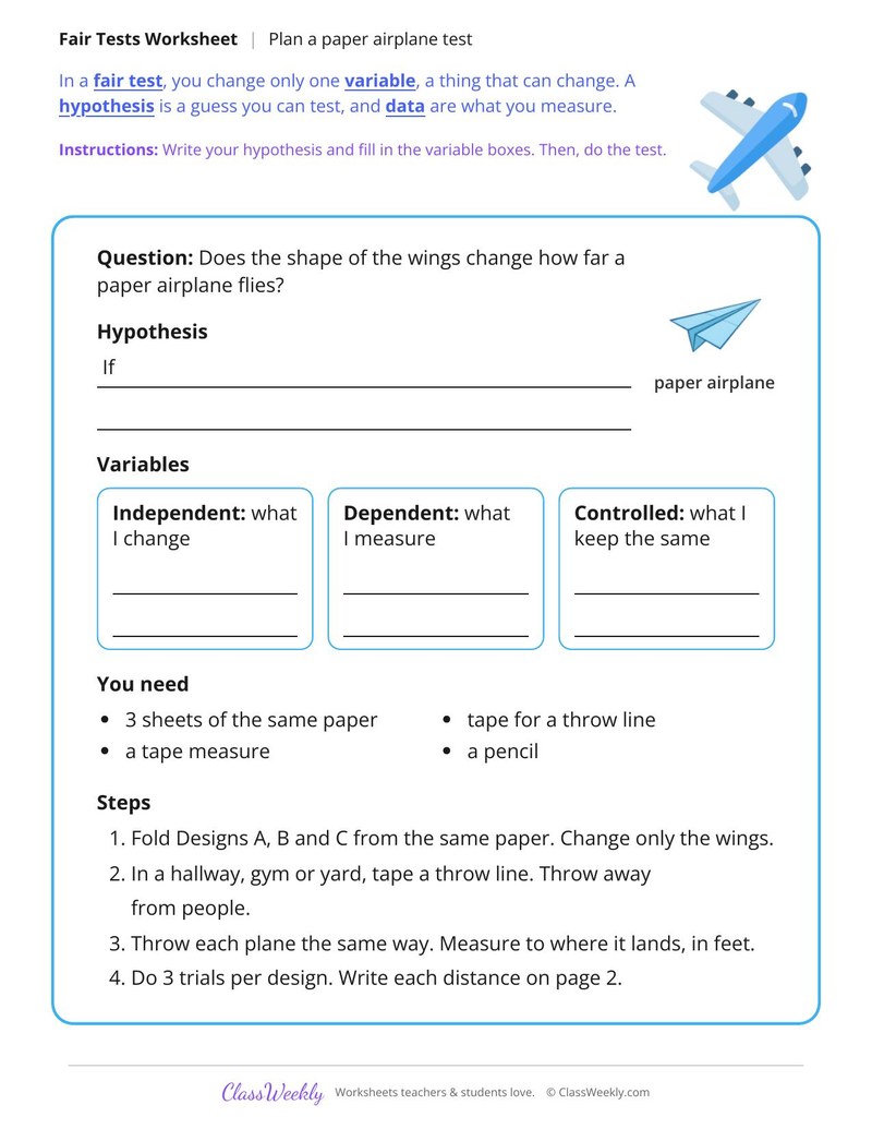 Plan a Fair Test: Paper Airplanes - Page 1