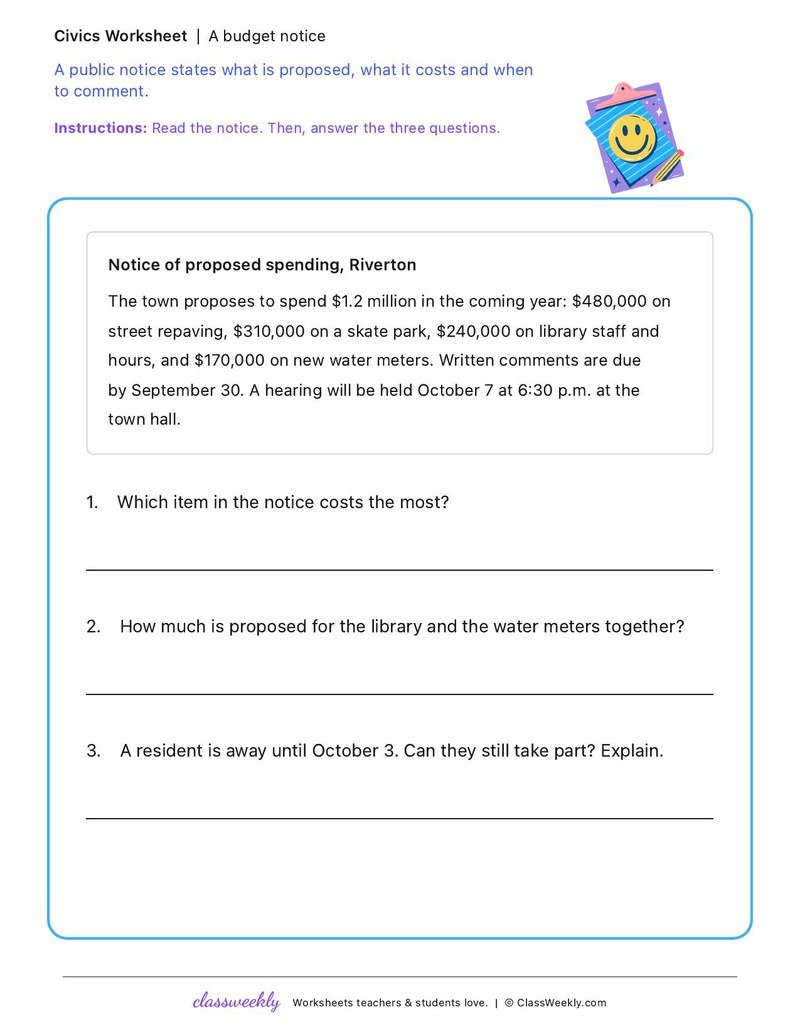 A budget notice