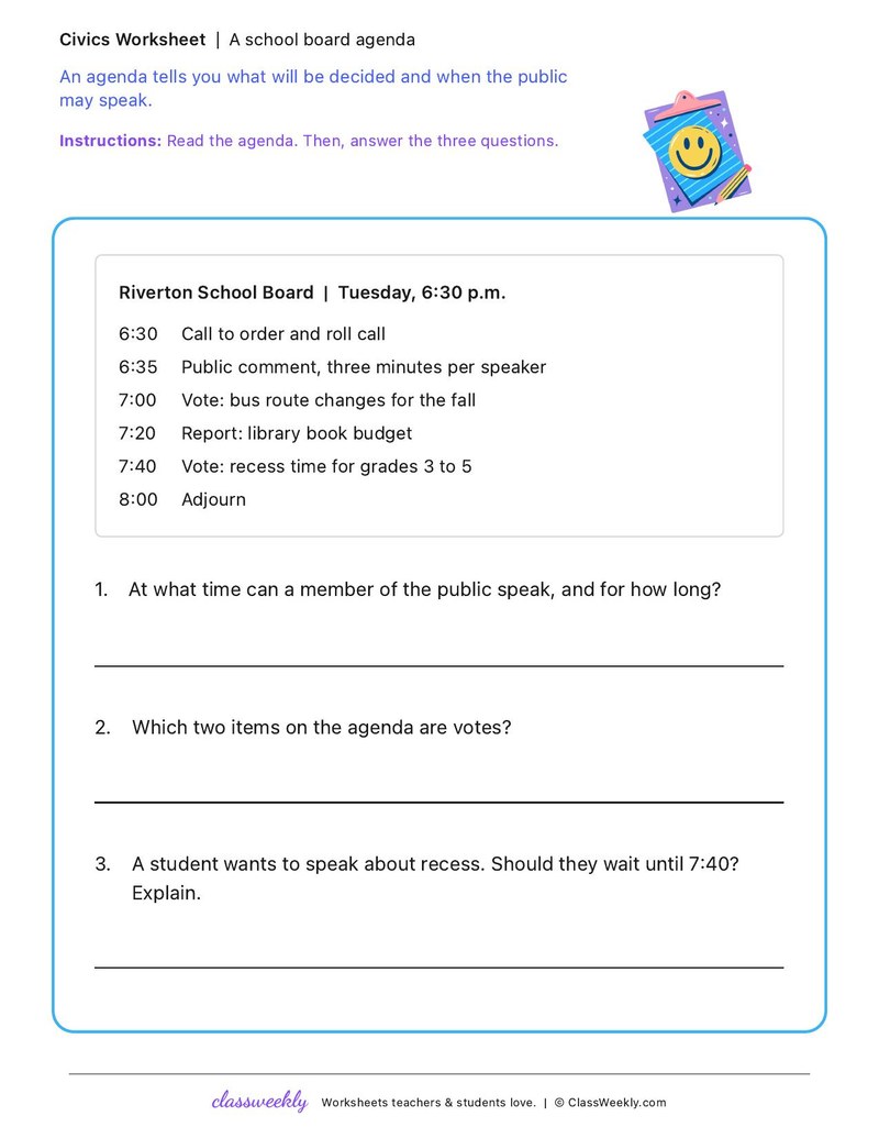 A school board agenda