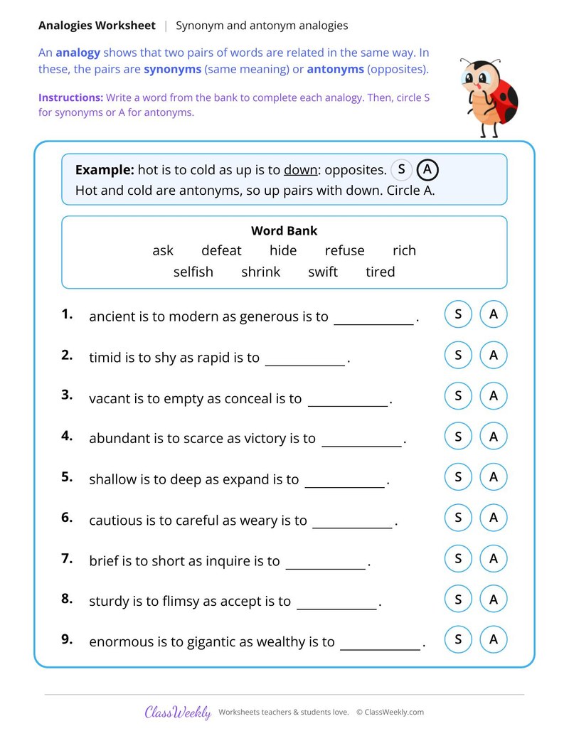 Synonym and Antonym Analogies