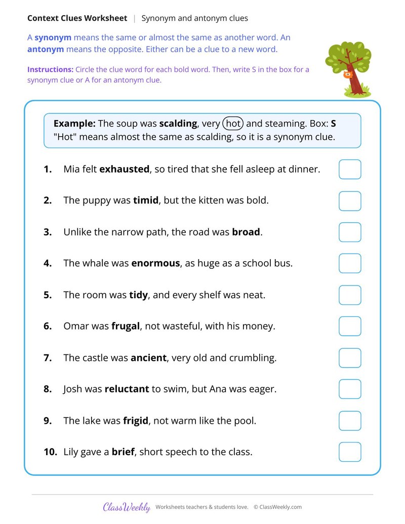 Synonym and Antonym Clues