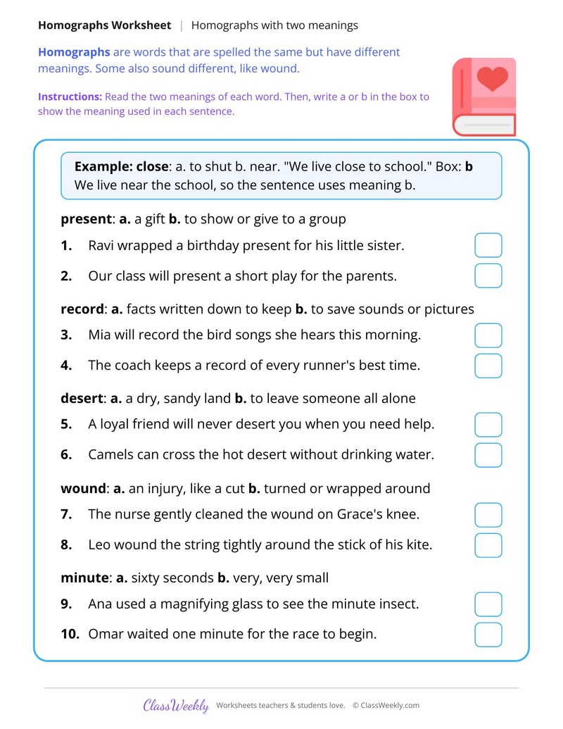 Homographs With Two Meanings