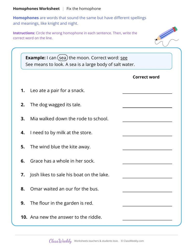 Homophones in Sentences