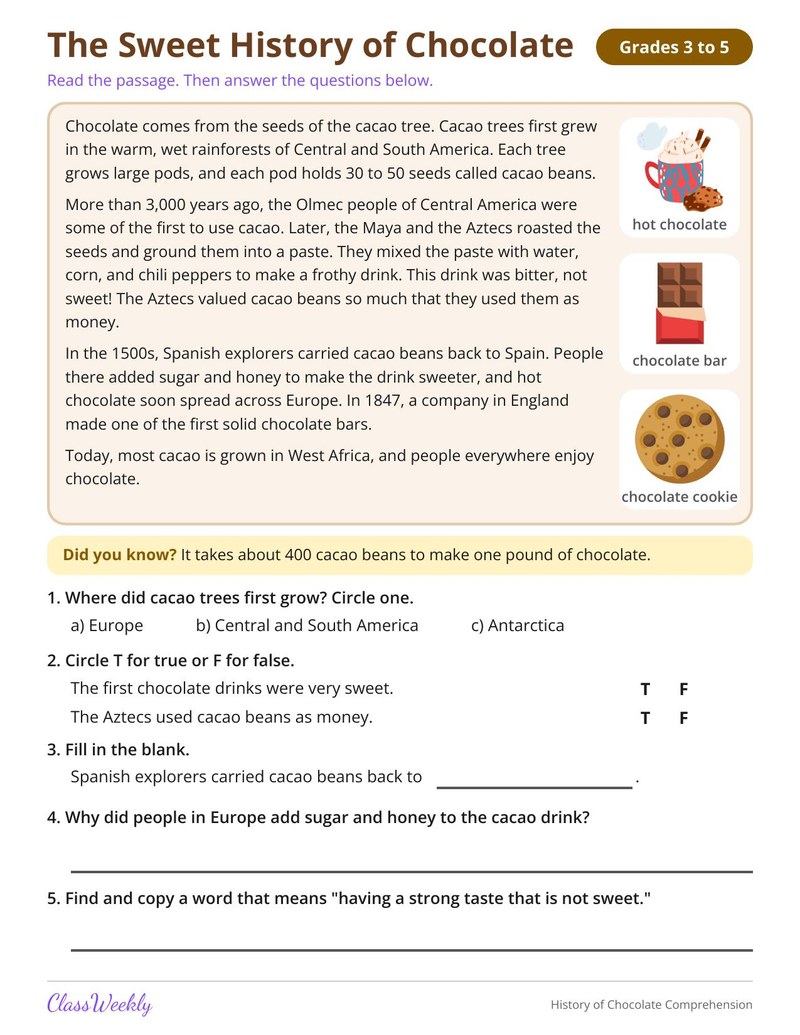 History of Chocolate Comprehension