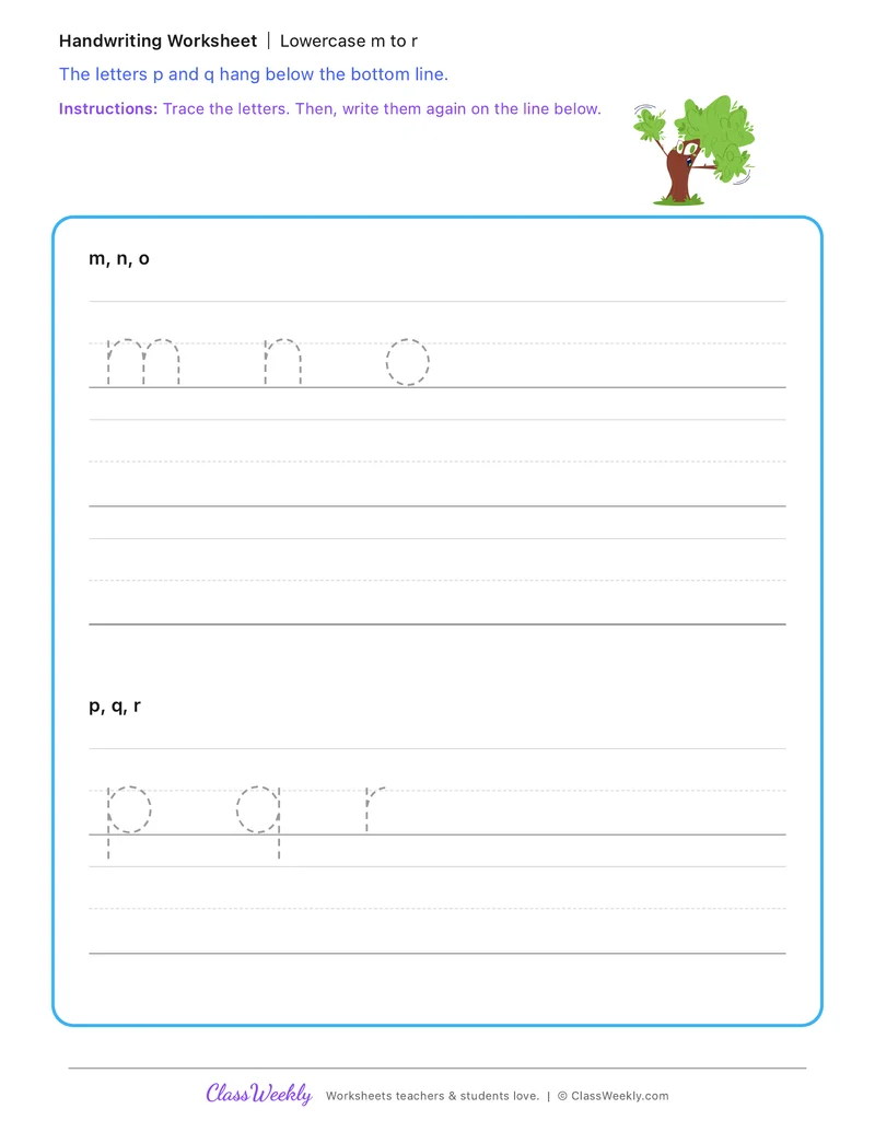 Lowercase m to r