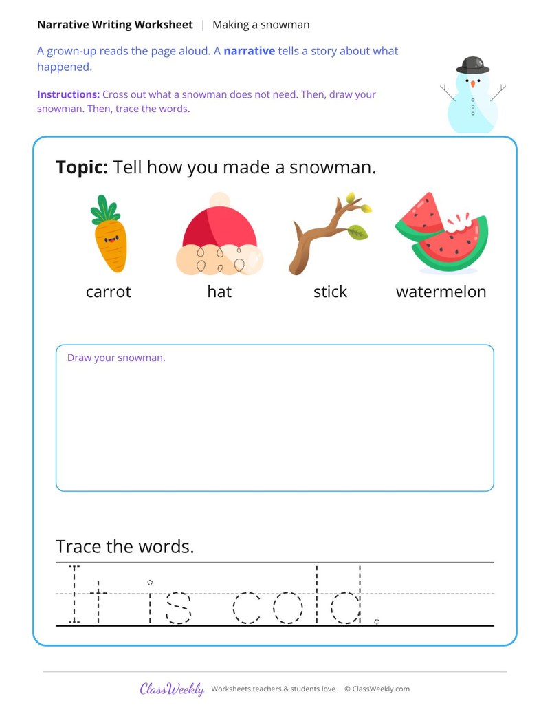 Making a Snowman Narrative Writing