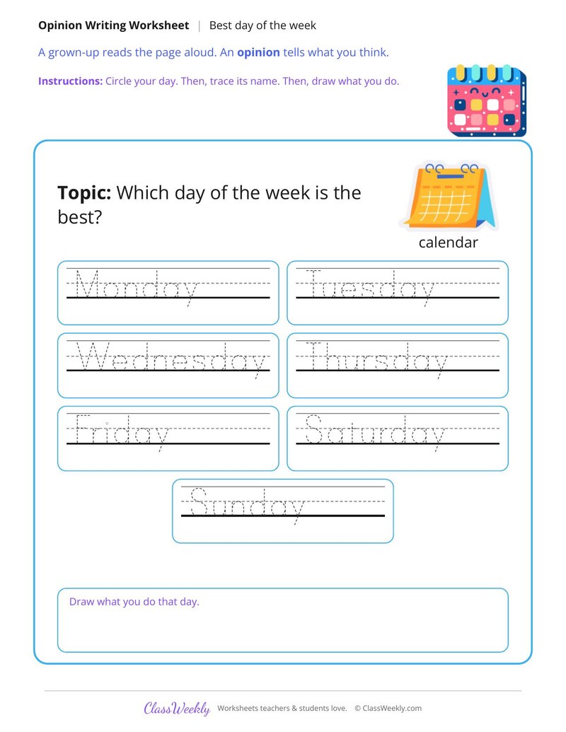Best Day of the Week Opinion Writing