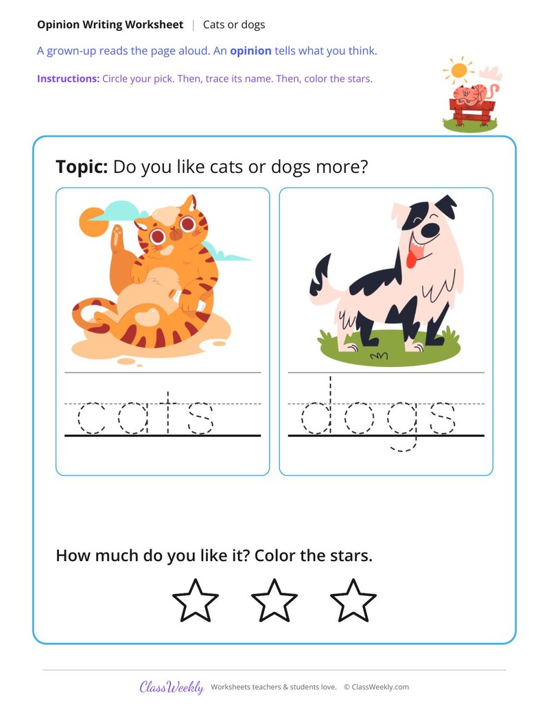 Cats or Dogs Opinion Writing