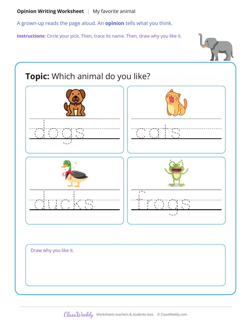 My Favorite Animal Opinion Writing
