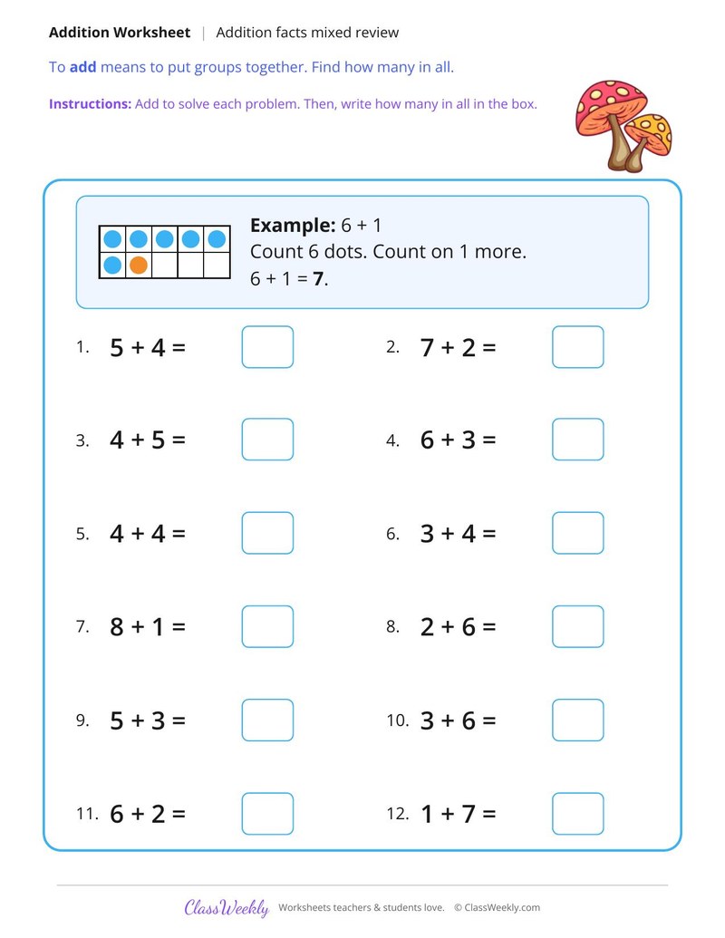 Addition Facts Mixed Review