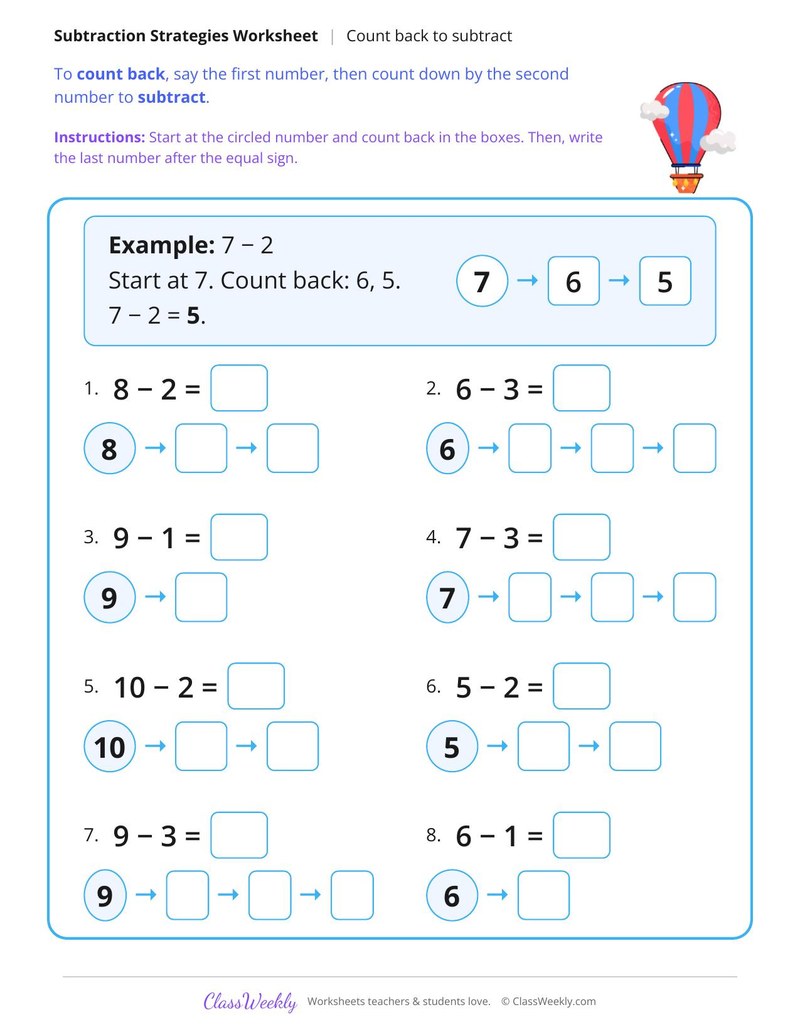 Subtract Within 10, Count Back