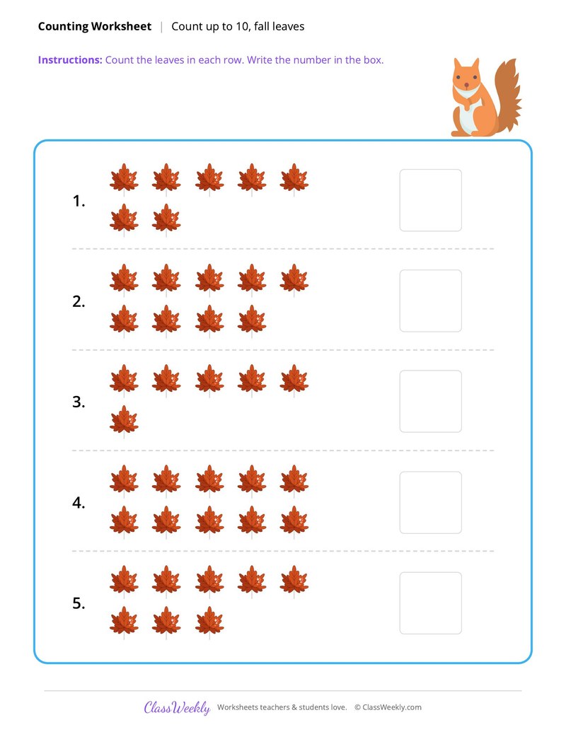 Counting, up to 10 - Thanksgiving