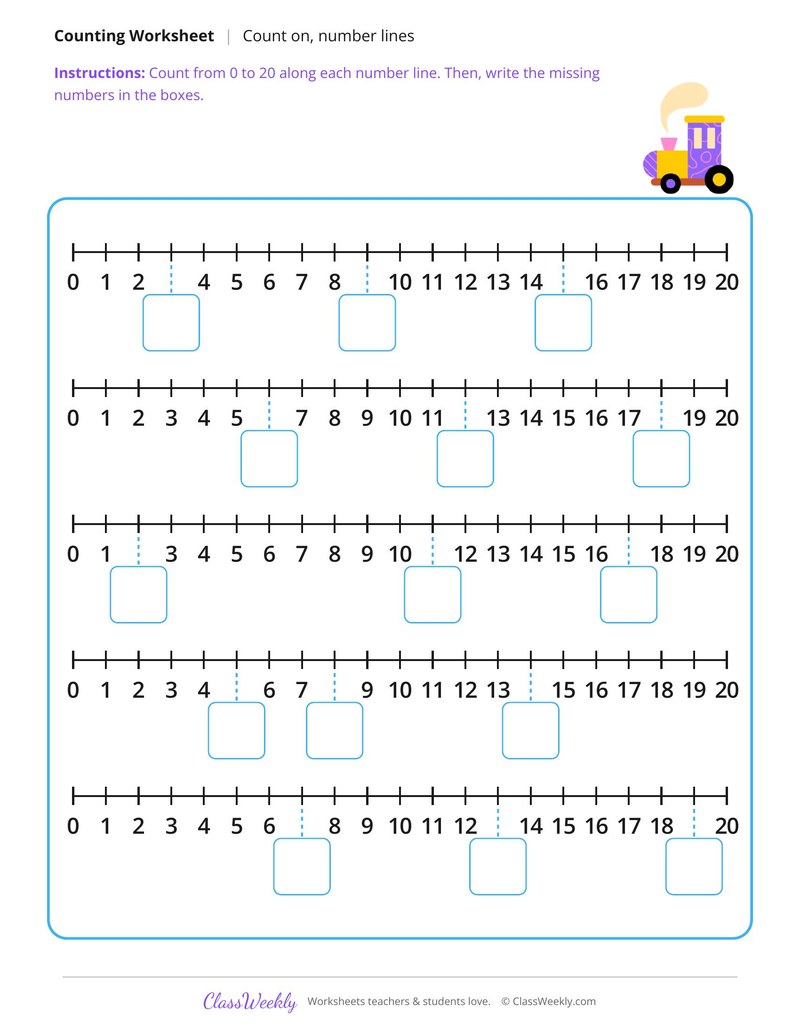 Count On to Find the Missing Numbers on a Number Line