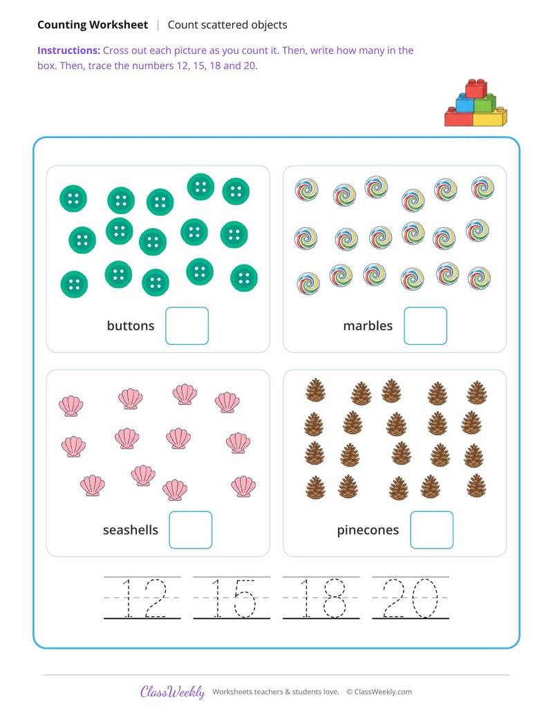 Count Scattered Objects to 20, Mark as You Count
