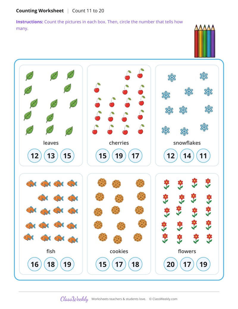 How Many in the Scattered Group? Circle the Number 11 to 20