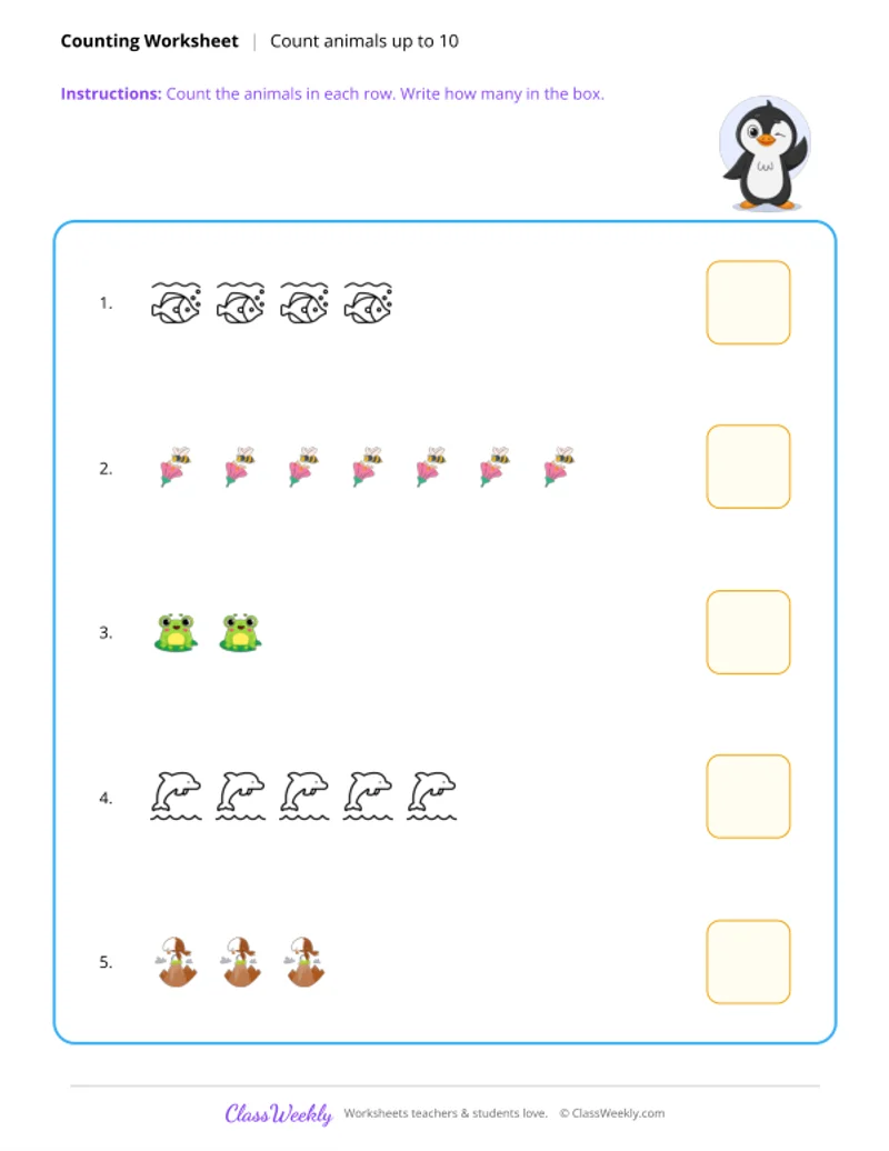 Counting - Count Animals up to 10
