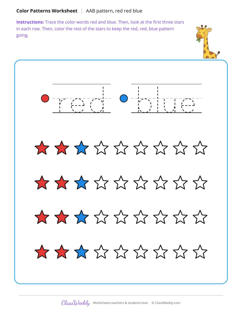 Color an AAB Pattern, Red Red Blue