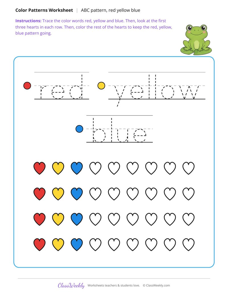 Color an ABC Pattern, Red Yellow Blue