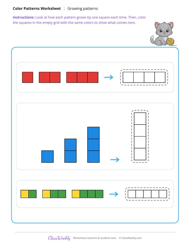 Growing Color Patterns, Add One More Each Time
