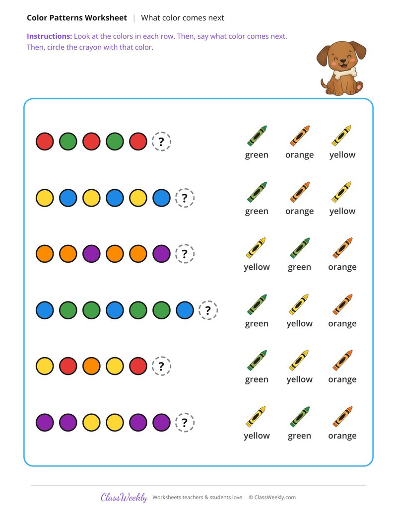 What Color Comes Next? Circle the Crayon