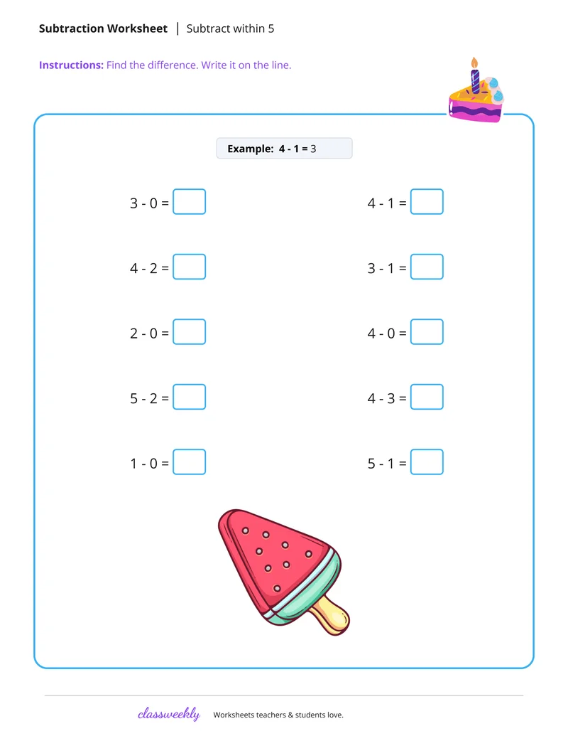 Subtract within 5
