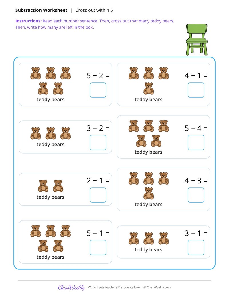 Cross Out and Subtract Within 5