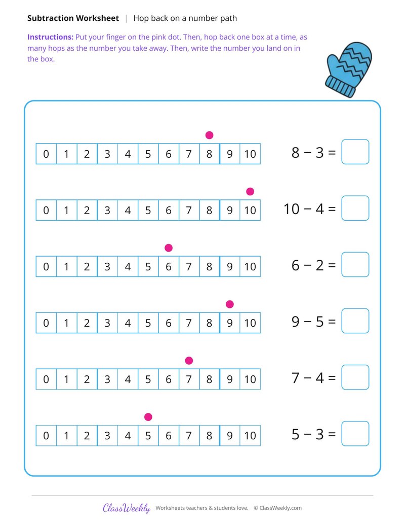 Subtract Within 10 on a Number Path