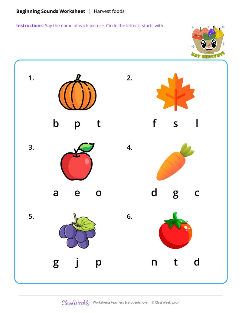 Beginning sounds - Thanksgiving
