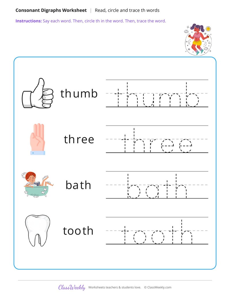 Read, Circle and Trace Th Words