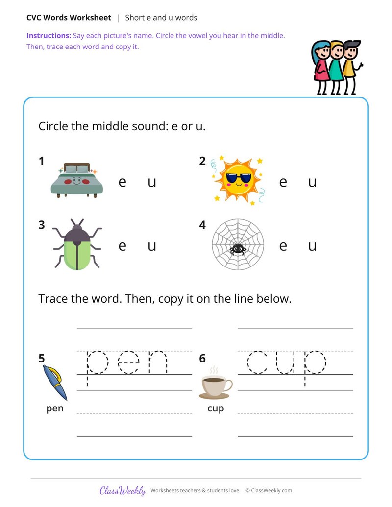Spell Short E and U CVC Words