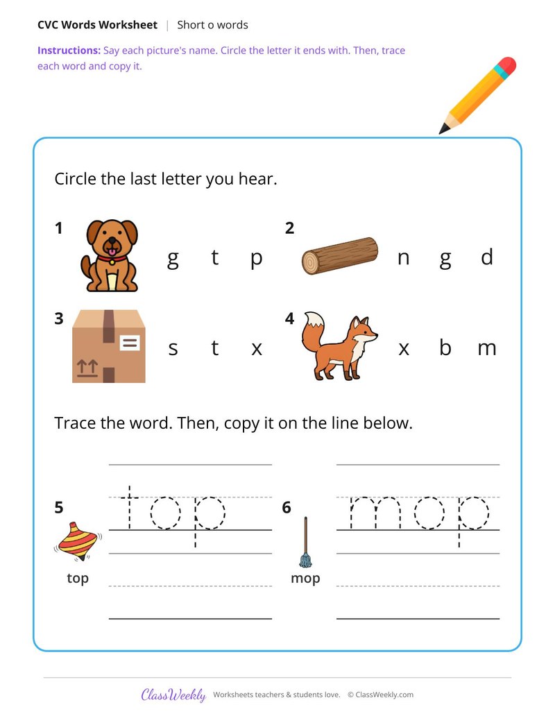 Spell Short O CVC Words