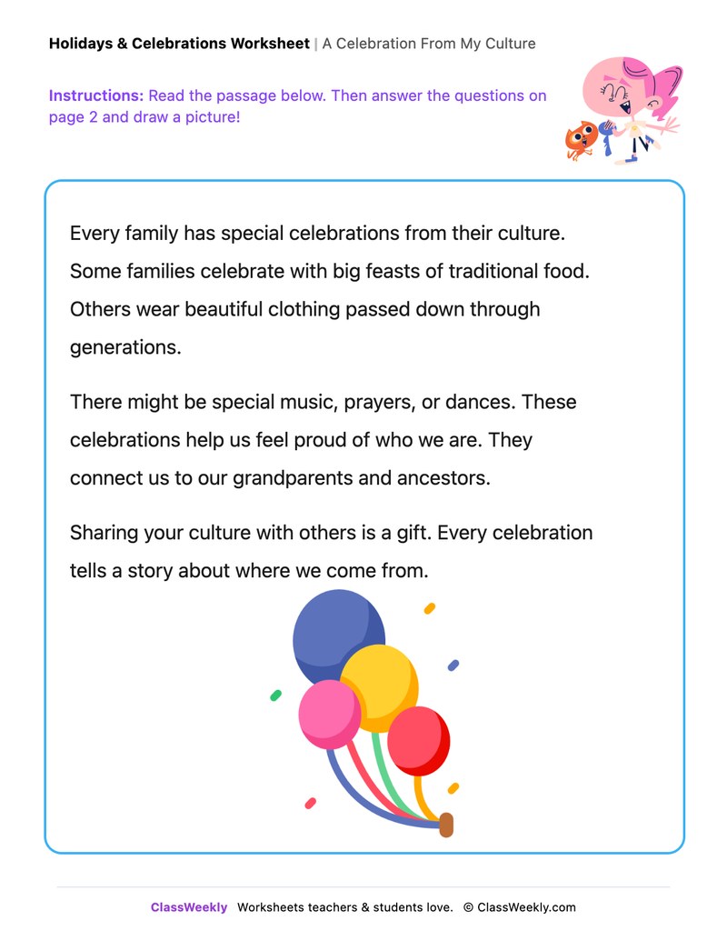 A Celebration From My Culture - Draw & Write Worksheet - Page 1