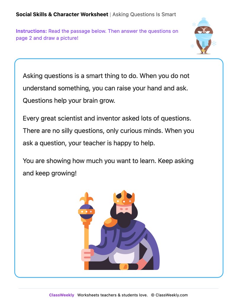 Asking Questions Is Smart - Draw & Write Worksheet - Page 1