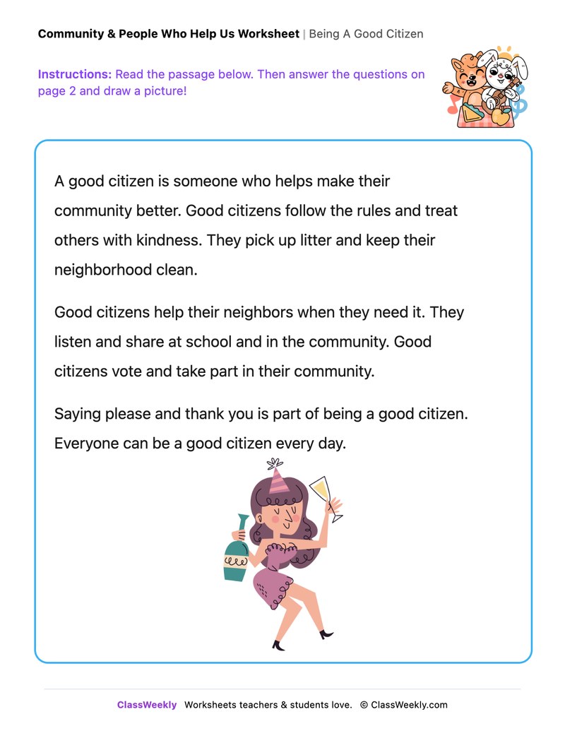 Being A Good Citizen - Draw & Write Worksheet - Page 1