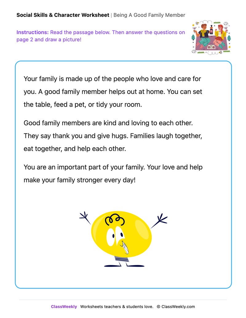 Being A Good Family Member - Draw & Write Worksheet
