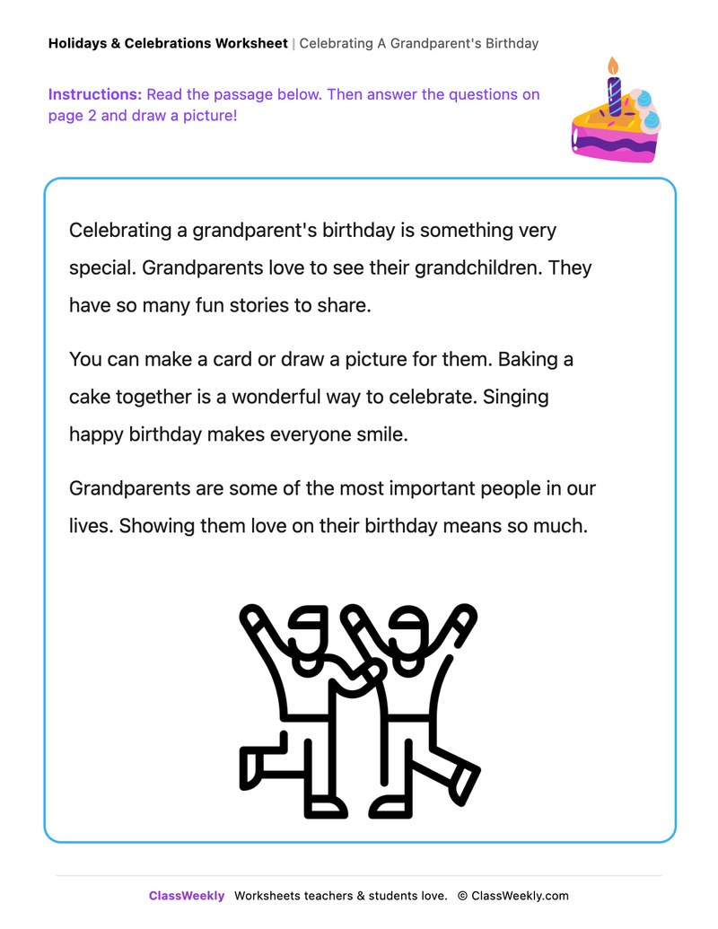 Celebrating A Grandparent's Birthday - Draw & Write Worksheet