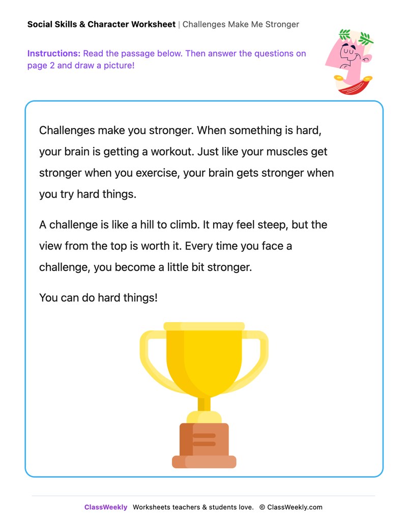 Challenges Make Me Stronger - Draw & Write Worksheet - Page 1