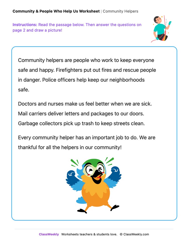 Community Helpers - Draw & Write Worksheet - Page 1
