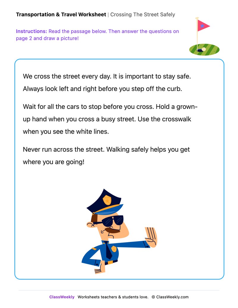 Crossing The Street Safely - Draw & Write Worksheet - Page 1