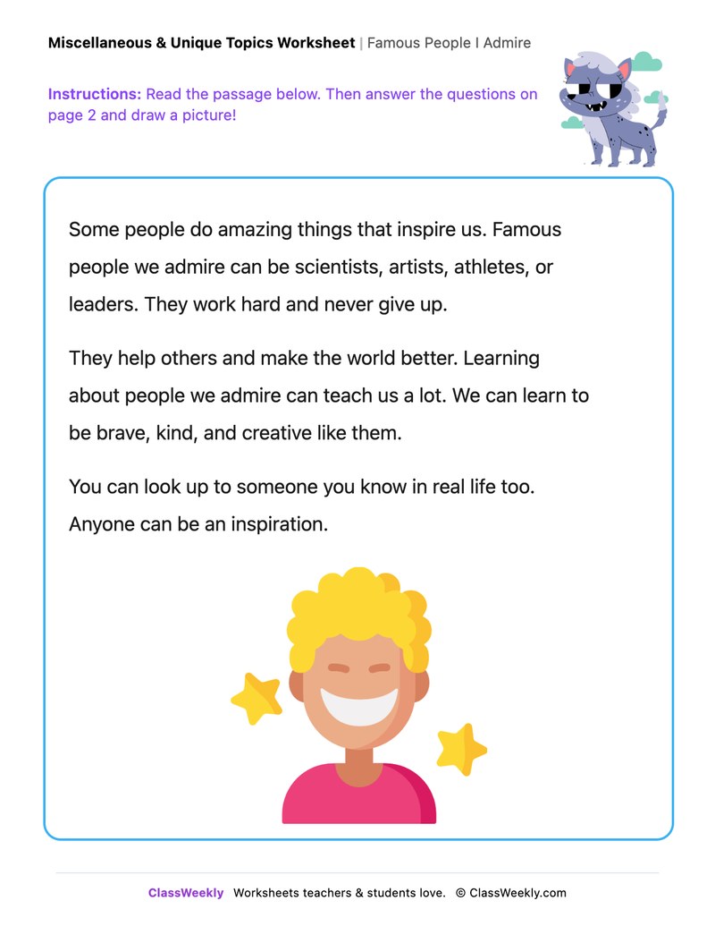 Famous People I Admire - Draw & Write Worksheet - Page 1