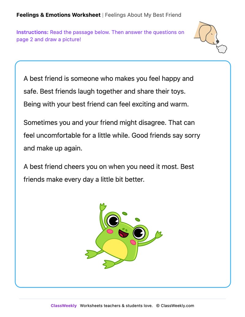 Feelings About My Best Friend - Draw & Write Worksheet
