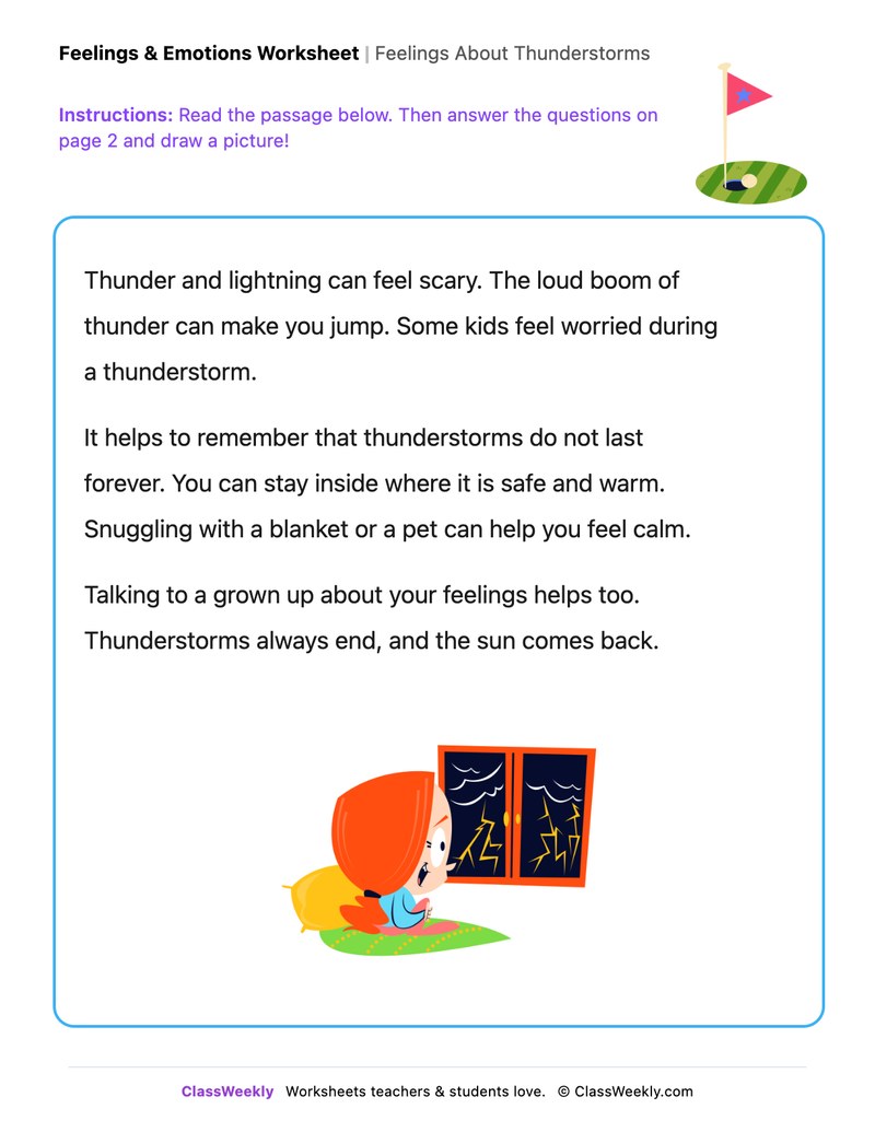 Feelings About Thunderstorms - Draw & Write Worksheet - Page 1