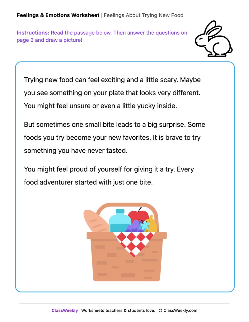 Feelings About Trying New Food - Draw & Write Worksheet - Page 1