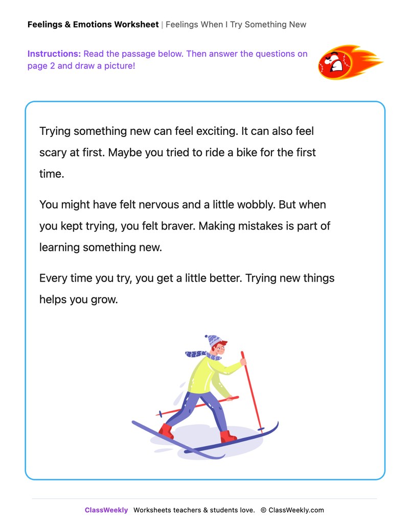 Feelings When I Try Something New - Draw & Write Worksheet - Page 1