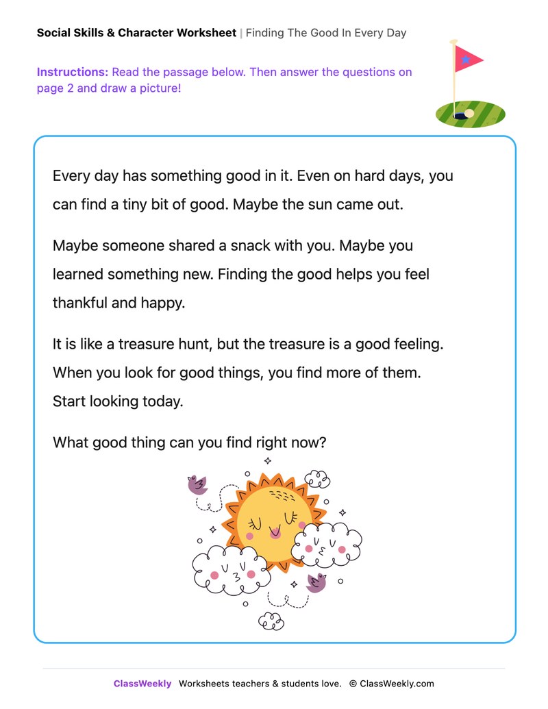 Finding The Good In Every Day - Draw & Write Worksheet - Page 1
