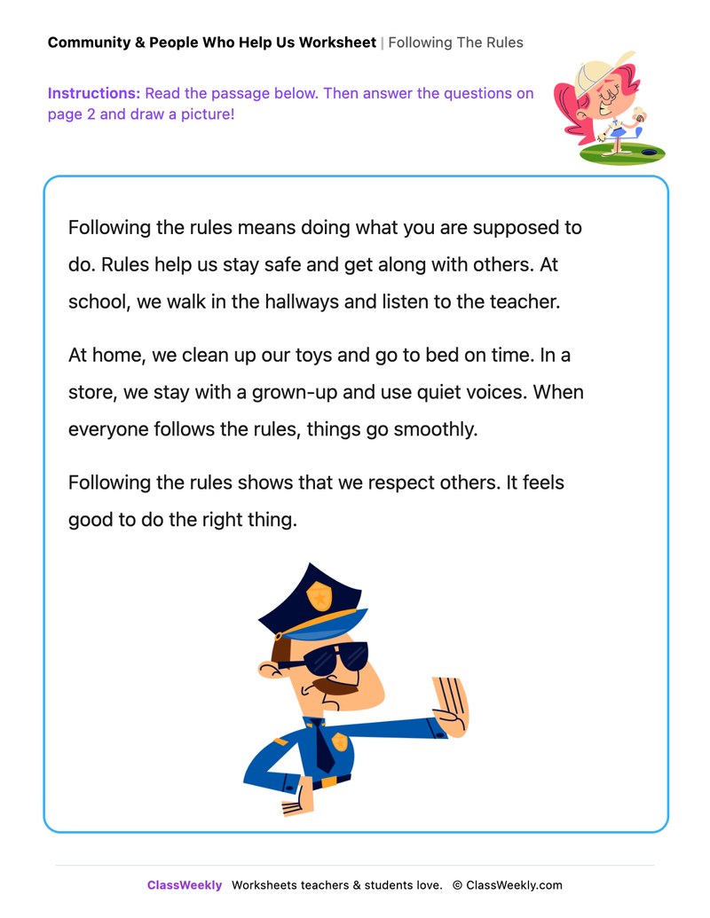 Following The Rules - Draw & Write Worksheet - Page 1