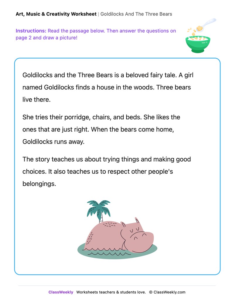 Goldilocks And The Three Bears - Draw & Write Worksheet - Page 1