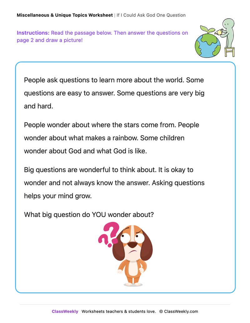 If I Could Ask God One Question - Draw & Write Worksheet - Page 1